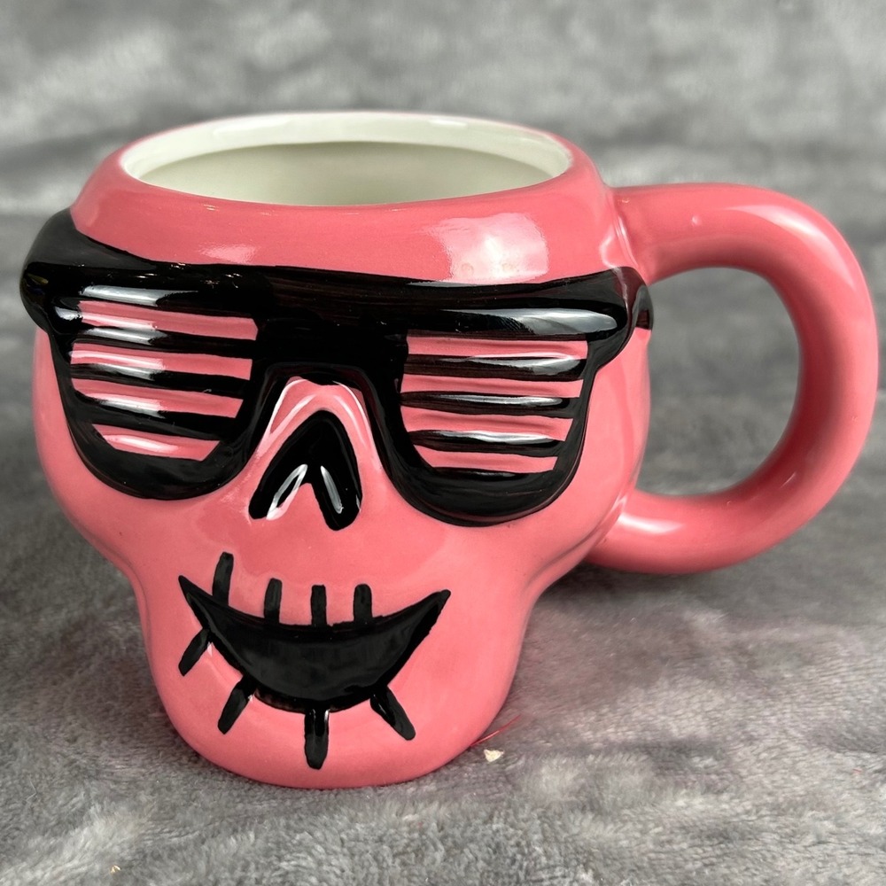 Hyde and EEK Boutique Pink Skull Mug with Sunglasses Halloween Earthenware 2024